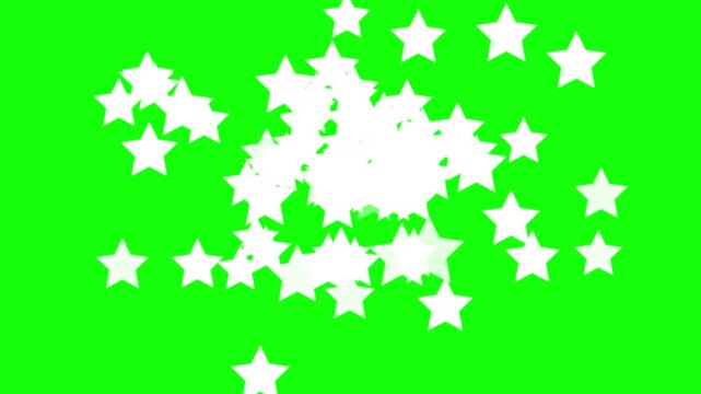 White stars swirl against a vibrant green screen