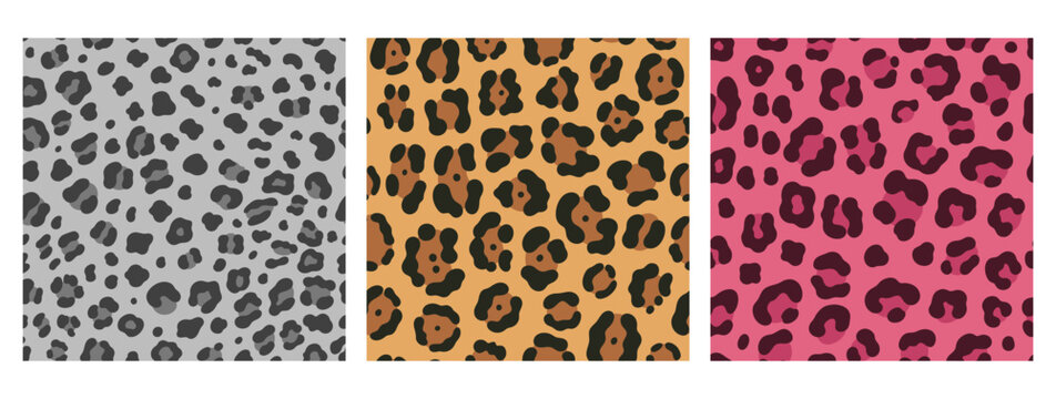 A set of seamless leopard and snow leopard patterns. Vector graphics.
