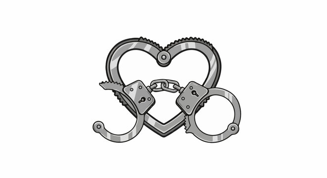 Heart-shaped handcuffs, symbolizing unbreakable bonds or constraints within love