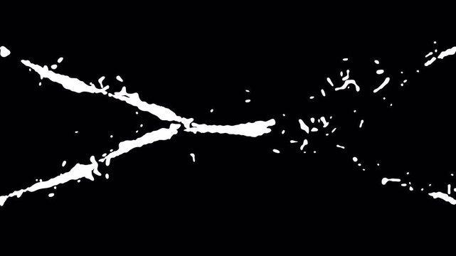 White splashes burst across a stark black background