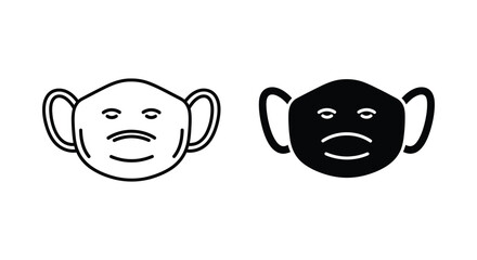Playful monkey face protective mask icons in outline and solid black styles for creative health and safety branding © designsky
