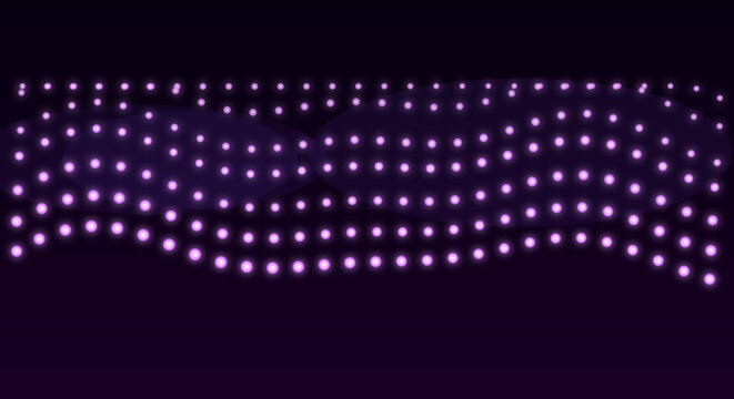 Purple string lights in wavy pattern on black background for festive decoration