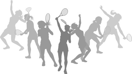 Fototapeta premium Silhouette Tennis players set. Active sports people healthy players fitness silhouettes concept.