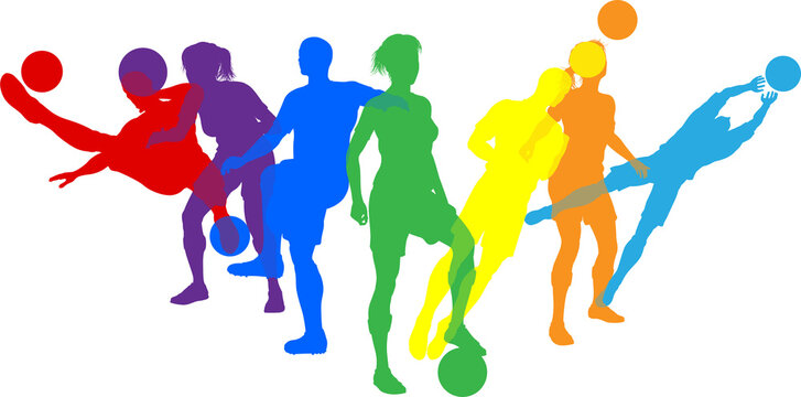 Silhouette soccer football player set. Active sports people healthy players fitness silhouettes concept.