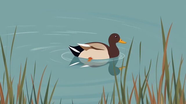 Animated Duck Swimming on Calm Pond Water