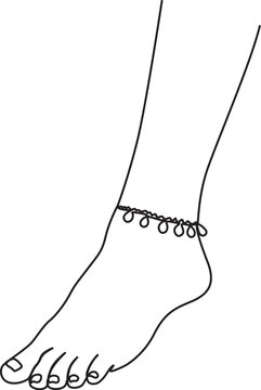 Woman foot with an anklet or nupur, minimalist continuous one-line art