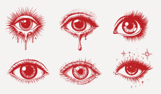 Artistic red eye illustrations vector set