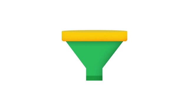 Colorful funnel icon on white background for business process marketing and data filtering 4k animation