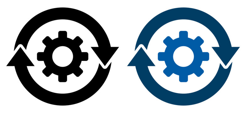 システム更新アイコンセット 歯車と循環矢印のリフレッシュデザイン素材 System Update Icon Set Gear and Circular Arrows Refresh Symbol
