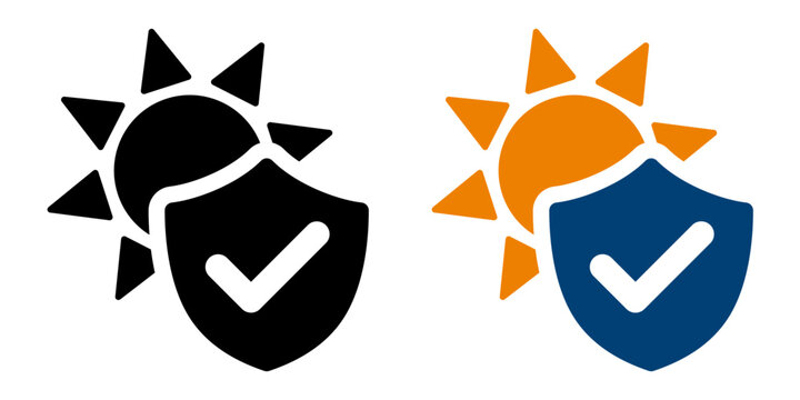 日焼け止めアイコン 紫外線対策と保護シールドのシンプルデザイン素材　Sunscreen Icon UV Protection Shield Sun Safety Symbol Design
