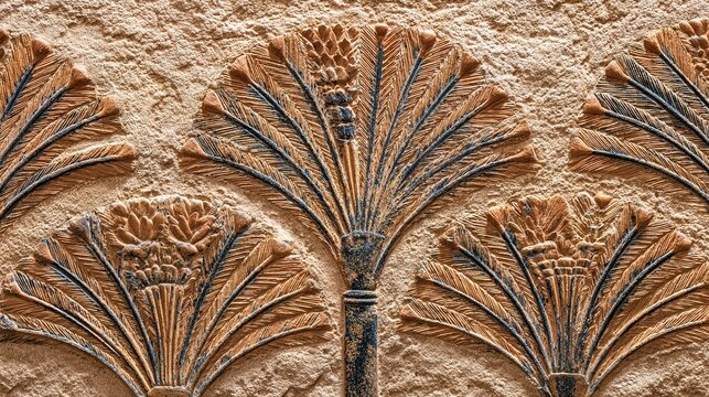papyrus. Close-up of papyrus plant pattern from ancient Egyptian wall art. event programs, museum guides, designed for cultural heritage projects and event programs, elevates cultural identity.