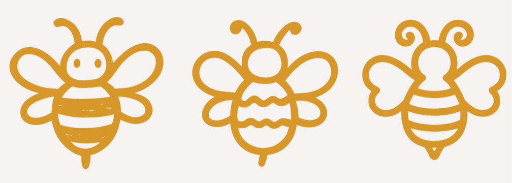 Whimsical bee doodle illustrations vector element set