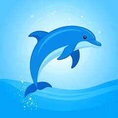 Obraz premium Dolphin jumping out of water blue.