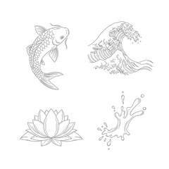 Obraz premium Elegant vector illustrations of koi fish wave lotus and water splash elements