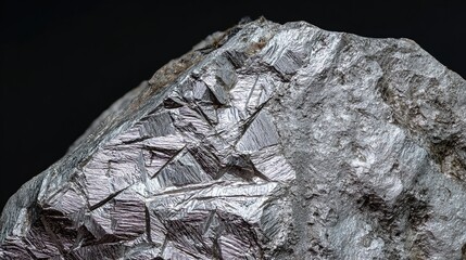Naklejka premium nickel. Close-up of a cut-open meteorite revealing shiny nickel-iron alloy patterns inside. STEM education sheets, lab safety posters, designed for biotech research communications.