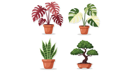A vibrant collection of potted houseplants featuring colorful foliage and diverse botanical shapes © grvect02