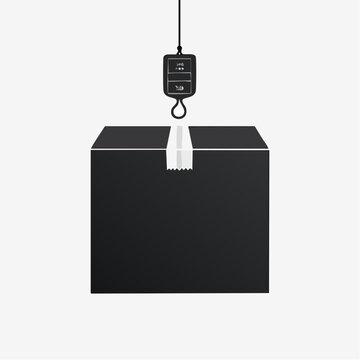 Box being weighed on a hanging scale