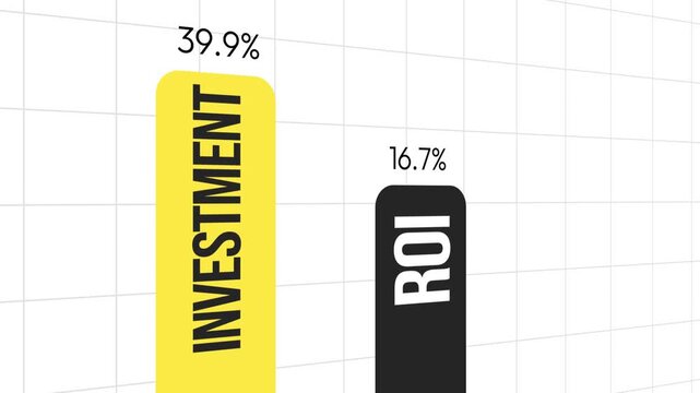 Investment and ROI comparison chart featuring bars graph, data visualization on grid background with 4k animation