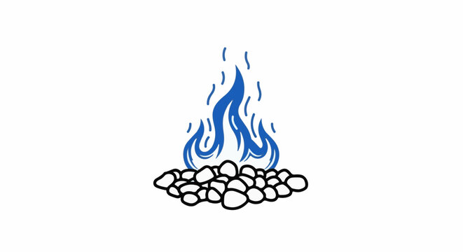 A simple blue flame burns atop a pile of white pebbles