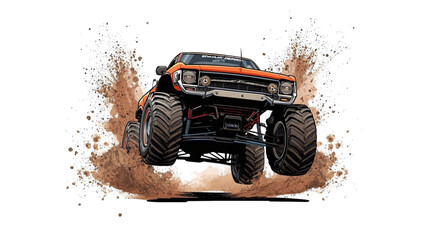 Monster Truck Jumping Through Mud and Dirt Splash on a Transparent Background Action Graphic Illustration © ZeinLens