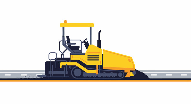 Asphalt paver machine laying road surface vector illustration isolated