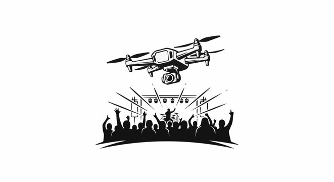 Drone overhead captures a lively concert with cheering crowd and band