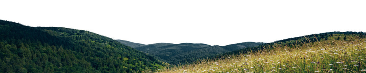 Fototapeta premium High resolution mountain panorama cut out on transparent background in png format