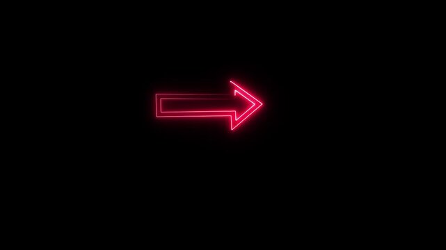 Red glowing neon arrow pointing right direction on black background with flickering light effect