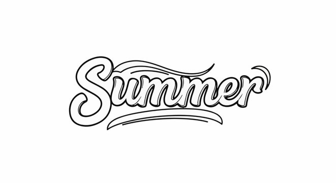 Stylized script lettering for the word "Summer" in a black outline on white