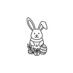 Fototapeta premium Minimalist Easter Rabbit Vector Drawing with Egg and Gift