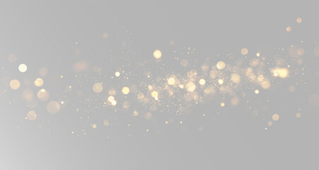 golden bokeh lights with radiant glitter particles and soft magic dust on grey background PNG © Alehandro