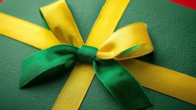 Gift box green yellow ribbon bow present luxury package celebration