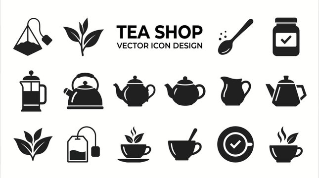 luxury tea shop drink related vector icon user interface graphic design. Contains such icons as tea bag, tea leaf, sugar, brew, brewing, tea cup, assorted teapot, extraction, herb,