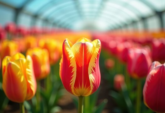 Vibrant Tulip Rows in Blooming Colors Spring Flourish Garden Pathways