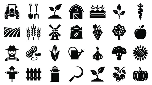 farm agriculture theme simple vector icon logo design set bundle illustration