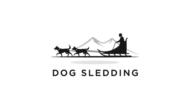 Silhouette of Dog Sledding Team in Snowy Mountain Landscape.