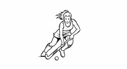 Obraz premium Dynamic sketch of a female athlete playing field hockey, focused and determined