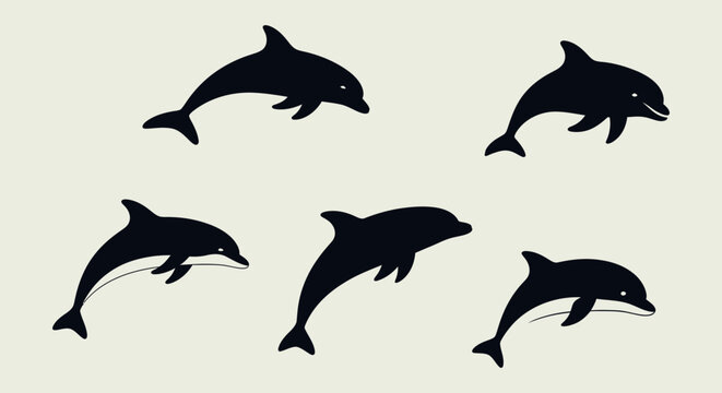 Group of dolphins swimming together fast.