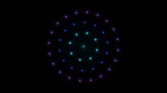A mesmerizing circular pattern of colorful dots radiating from the center against a dark background