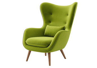 Fototapeta premium Emerald green velvet wingback chair with elegant wooden legs