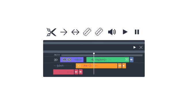 Interface of a video editing software timeline and control icons design
