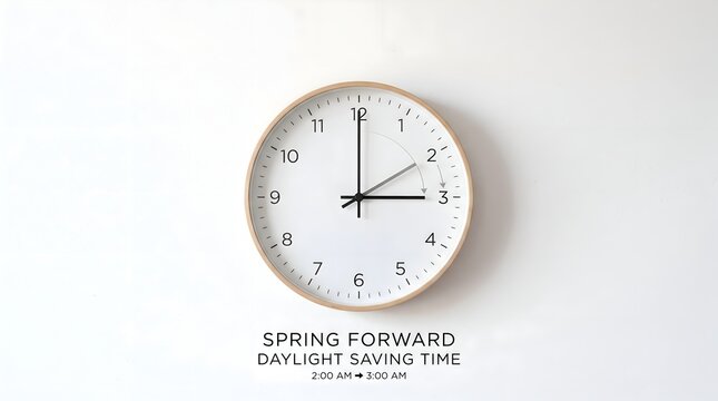 Minimalist wall clock showing daylight saving time forward