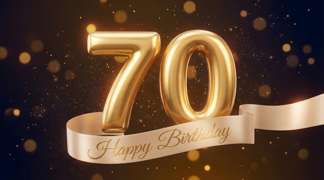 70th Birthday Celebration with Golden Balloon Numbers and Confetti &ndash; Festive Party Design