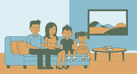 Fototapeta premium Family relaxing on a sofa in a living room vector illustration