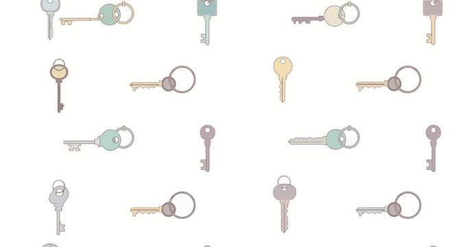 Vintage keys pattern, retro door keys, security and access concept, pastel colors