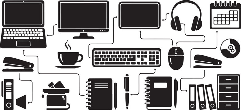 Office Workspace with Various Stationery and Devices