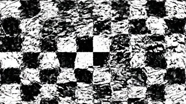 Abstract monochrome checkered pattern with textured, watery effect