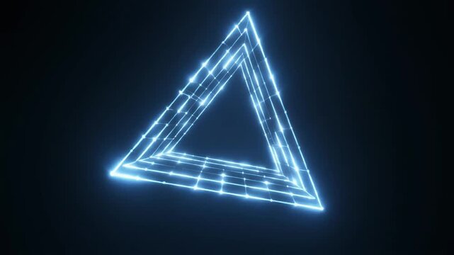 Glowing blue neon triangle outline on dark background