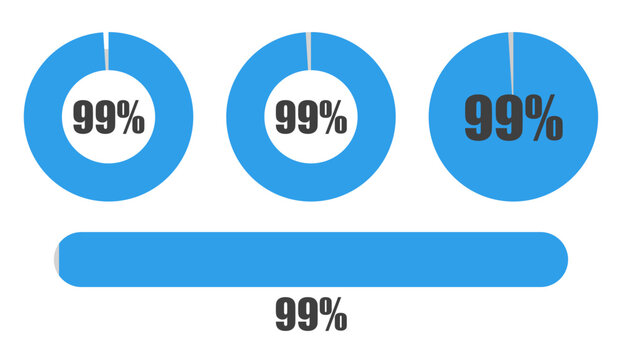 99％の円グラフとプログレスバーセット パーセンテージ表示アイコン素材99 Percent Chart and Progress Bar Set Circle Graph and UI Elements
