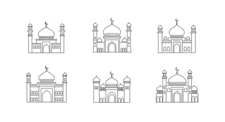 Naklejka premium Islamic mosque illustrations on white background religious architecture design